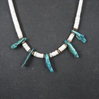 Southwestern Shell and Turquoise Necklace 19.5" Vintage Estate Jewelry