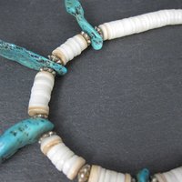 Southwestern Shell and Turquoise Necklace 19.5" Vintage Estate Jewelry