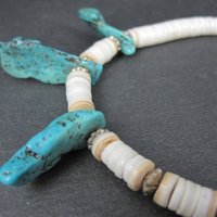 Southwestern Shell and Turquoise Necklace 19.5" Vintage Estate Jewelry