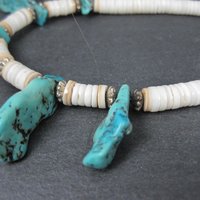 Southwestern Shell and Turquoise Necklace 19.5" Vintage Estate Jewelry