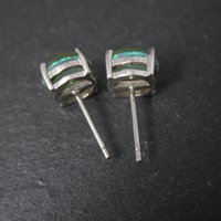Estate Sterling Silver 8mm Green Opal Stud Earrings