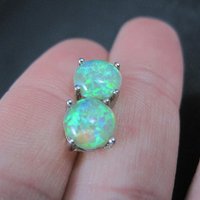 Estate Sterling Silver 8mm Green Opal Stud Earrings