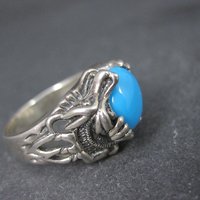 Estate Sterling Silver Turquoise Dragon Ring Size 7