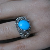 Estate Sterling Silver Turquoise Dragon Ring Size 7
