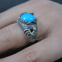 Estate Sterling Silver Turquoise Dragon Ring Size 7
