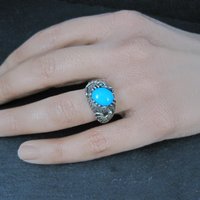Estate Sterling Silver Turquoise Dragon Ring Size 7