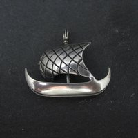 Vintage Sterling Silver Viking Ship Pendant