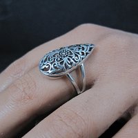 Sterling Silver Floral Filigree Dome Ring Size 8