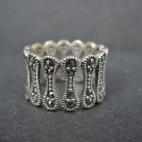 Wide Sterling Silver Marcasite Band Ring Size 7.5