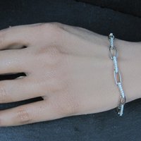 Sterling Silver Cz Link Bracelet 7-8 Inches
