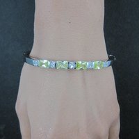 Sterling Silver Yellow Green Cz Bangle Bracelet 7 Inches