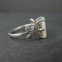 Sterling Silver Mother of Pearl and Marcasite Butterfly Ring Size 7