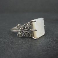 Sterling Silver Mother of Pearl and Marcasite Butterfly Ring Size 7