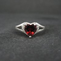 Sterling Silver Garnet Heart Ring Size 8