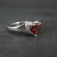 Sterling Silver Garnet Heart Ring Size 8