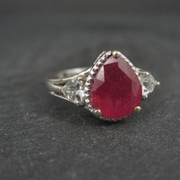Ruby and White Topaz Ring Sterling Silver Size 5 Estate Jewelry