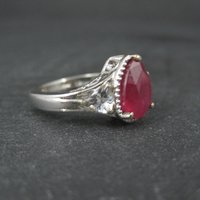 Ruby and White Topaz Ring Sterling Silver Size 5 Estate Jewelry