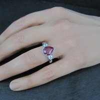 Ruby and White Topaz Ring Sterling Silver Size 5 Estate Jewelry