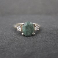 Sterling Silver Emerald and Goshenite Ring Size 6