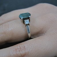 Sterling Silver Emerald and Goshenite Ring Size 6