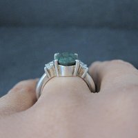 Sterling Silver Emerald and Goshenite Ring Size 6