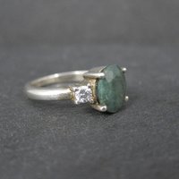 Sterling Silver Emerald and Goshenite Ring Size 6