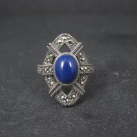 Sterling Silver Lapis Lazuli Marcasite Ring Size 8