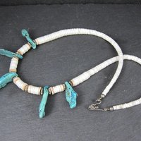 Southwestern Shell and Turquoise Necklace 19.5" Vintage Estate Jewelry