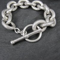 Chunky Sterling Silver Toggle Bracelet 7.5 Inches Vintage Italian Estate Jewelry