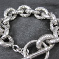 Chunky Sterling Silver Toggle Bracelet 7.5 Inches Vintage Italian Estate Jewelry