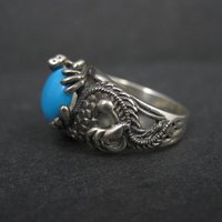 Estate Sterling Silver Turquoise Dragon Ring Size 7