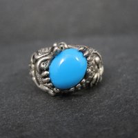 Estate Sterling Silver Turquoise Dragon Ring Size 7
