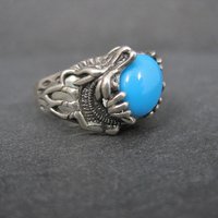 Estate Sterling Silver Turquoise Dragon Ring Size 7