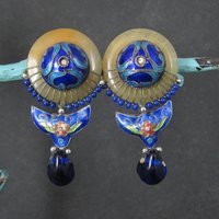 Vintage Cloisonne Enamel Jade Earrings Chinese Export French Backs