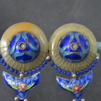 Vintage Cloisonne Enamel Jade Earrings Chinese Export French Backs