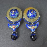 Vintage Cloisonne Enamel Jade Earrings Chinese Export French Backs