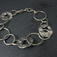 Vintage Hammered Circle Bracelet Sterling Silver 7.75"
