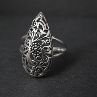 Sterling Silver Floral Filigree Dome Ring Size 8