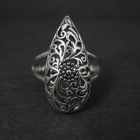 Sterling Silver Floral Filigree Dome Ring Size 8