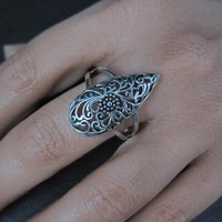 Sterling Silver Floral Filigree Dome Ring Size 8