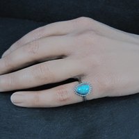 Vintage Turquoise Pinky Ring Size 4.5 Sterling Silver Navajo S. Swan