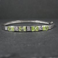 Sterling Silver Yellow Green Cz Bangle Bracelet 7 Inches