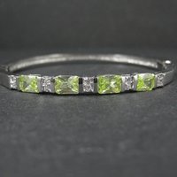 Sterling Silver Yellow Green Cz Bangle Bracelet 7 Inches