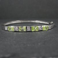 Sterling Silver Yellow Green Cz Bangle Bracelet 7 Inches