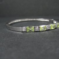 Sterling Silver Yellow Green Cz Bangle Bracelet 7 Inches