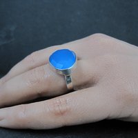 Sterling Silver Blue Chalcedony Ring Size 6