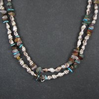 Southwestern Bohemian Shell and Gemstone Heishi Bead Necklace 32"