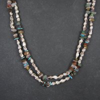 Southwestern Bohemian Shell and Gemstone Heishi Bead Necklace 32"