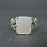 Sterling Silver Mother of Pearl and Marcasite Butterfly Ring Size 7