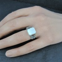 Sterling Silver Mother of Pearl and Marcasite Butterfly Ring Size 7